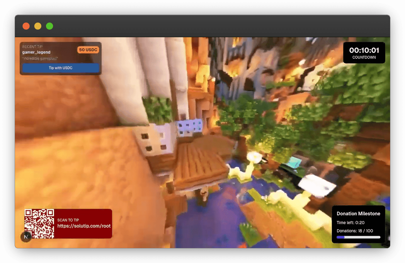 Solutip livestream overlay widget on a transparent background